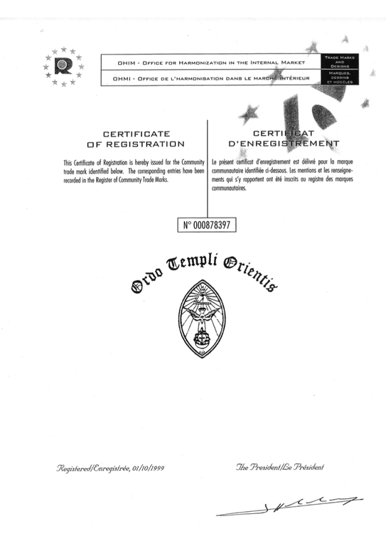 1999 OTO EC Trademark registration.png